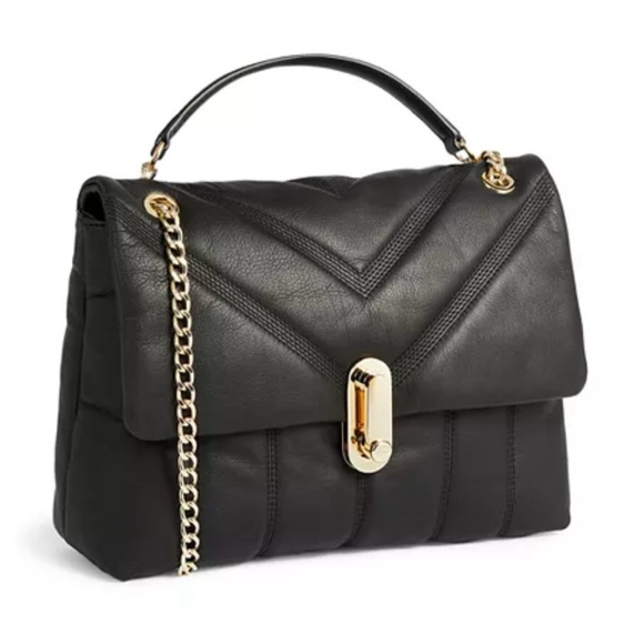 Ted Baker Black Leather Shoulder Bag with Gold Accents - Picture 1 of 7